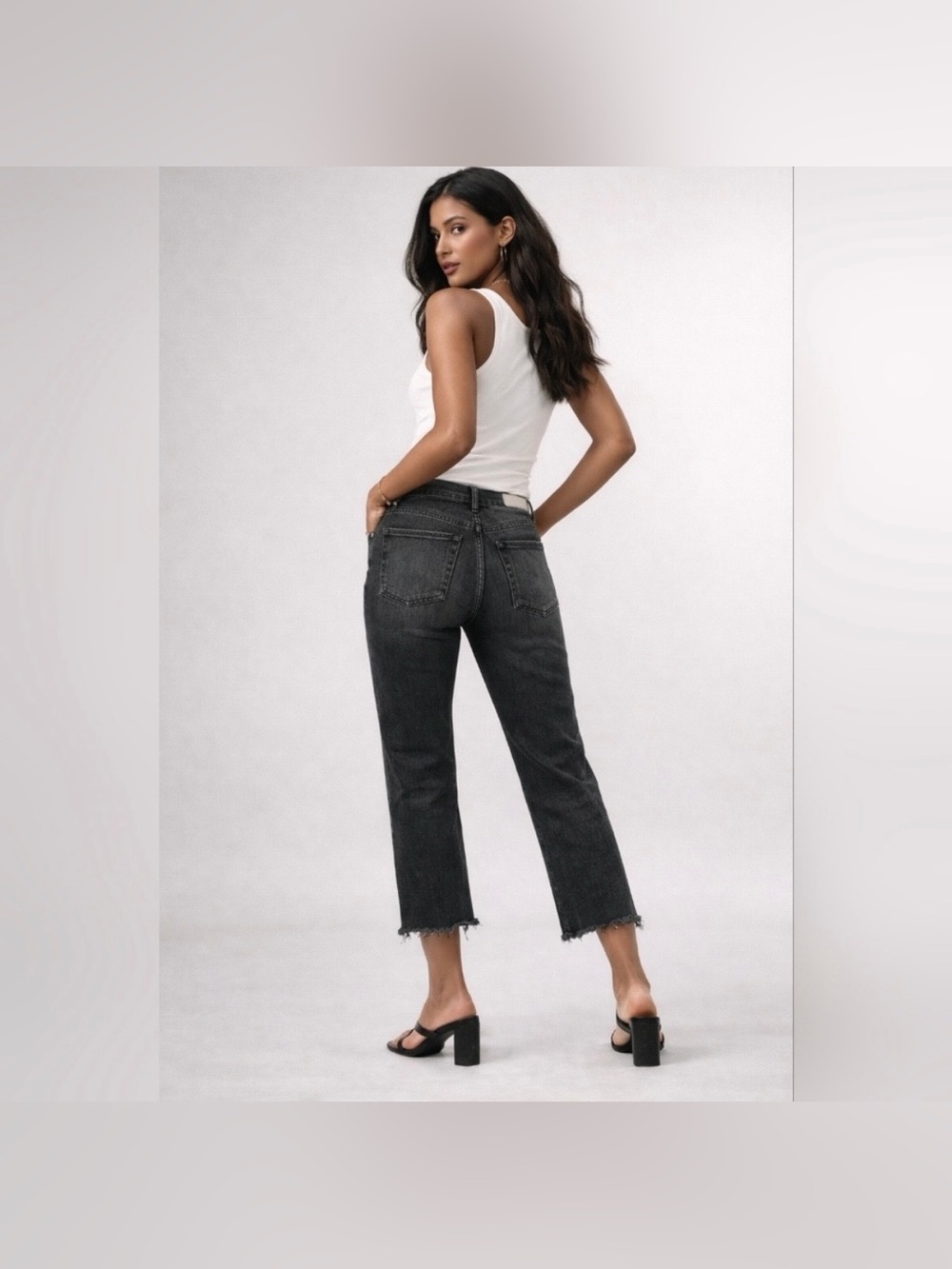 Re/Done Women’s Washed Black Straight Crop Jeans, Size 28